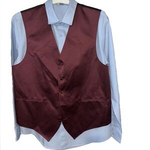 Vesuvio Napoli In Italy Men's Vest Maroon Front Black Back Covered Buttons Large